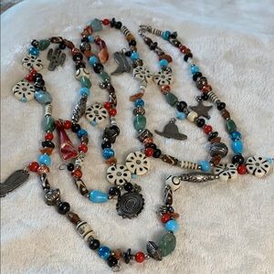 Vintage 62 Inch Western Bohemian Multicolor Beaded Charm Necklace